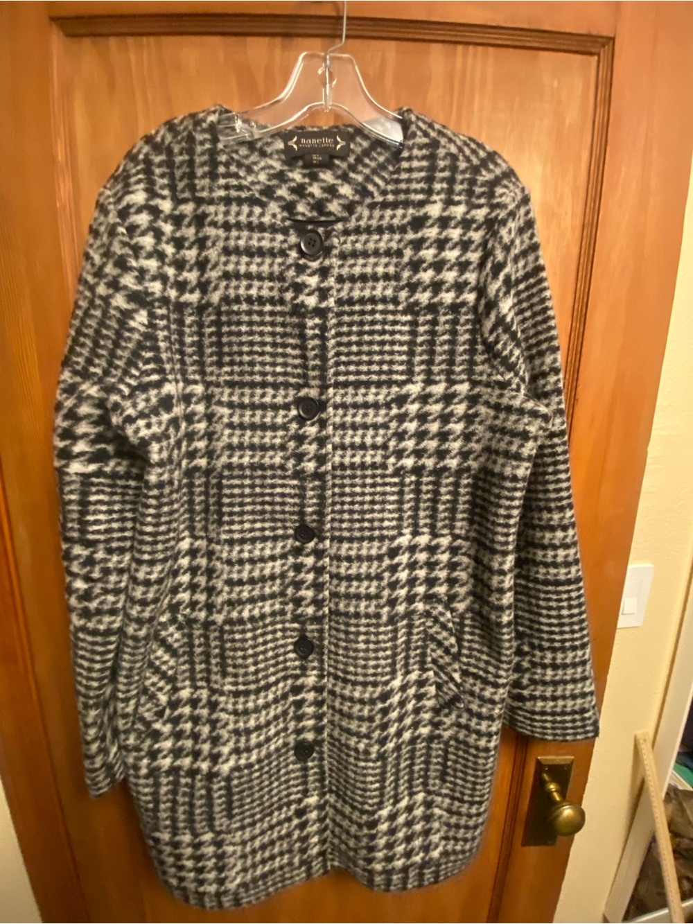 60s Nanette Lepore Black and White Houndstooth driving coat; theatre